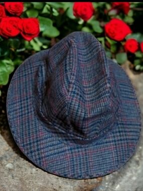 Vtg Baron's Neutral brown Pattern wool tweed academia Fedora stylish hat Sz L